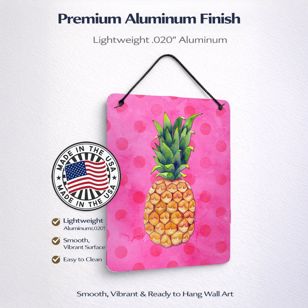 Pineapple Pink Polkadot Wall or Door Hanging Prints Aluminum Metal Sign Kitchen Wall Bar Bathroom Plaque Home Decor Front Door Plaque, 12x16, Multicolor