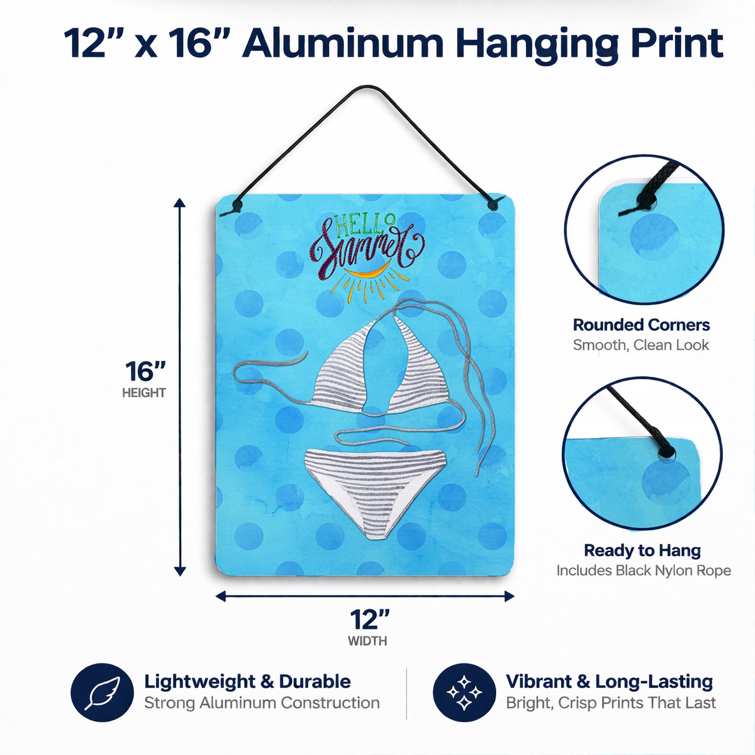 Bikini Swimsuit Blue Polkadot Wall or Door Hanging Prints Aluminum Metal Sign Kitchen Wall Bar Bathroom Plaque Home Decor Front Door Plaque, 12x16, Multicolor