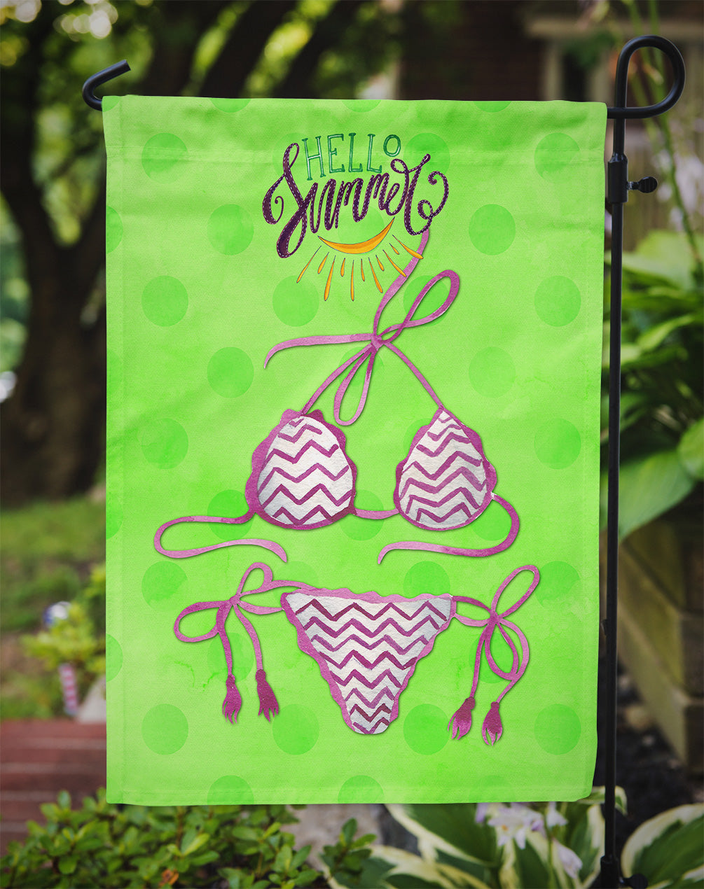 Bikini Swimsuit Green Polkadot Garden Flag Mailbox Decorative Yard Banner Outside Patio Artwork for Flower Beds, Garden Size, Multicolor