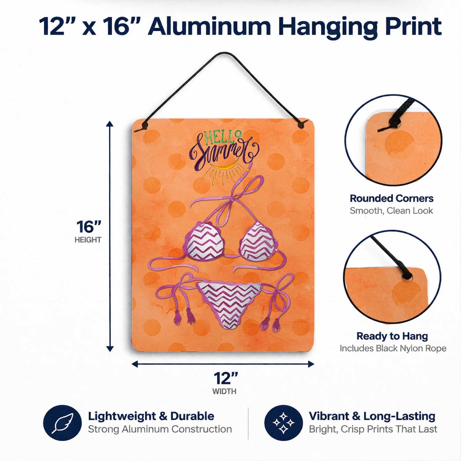 Bikini Swimsuit Orange Polkadot Wall or Door Hanging Prints Aluminum Metal Sign Kitchen Wall Bar Bathroom Plaque Home Decor Front Door Plaque, 12x16, Multicolor