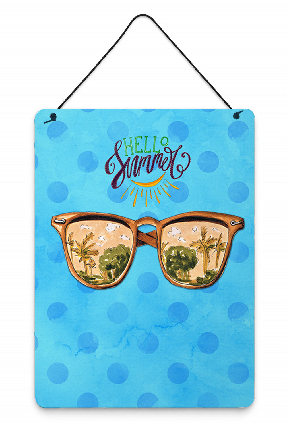 Beach Sunglasses Blue Polkadot Wall or Door Hanging Prints Aluminum Metal Sign Kitchen Wall Bar Bathroom Plaque Home Decor Front Door Plaque, 12x16, Multicolor