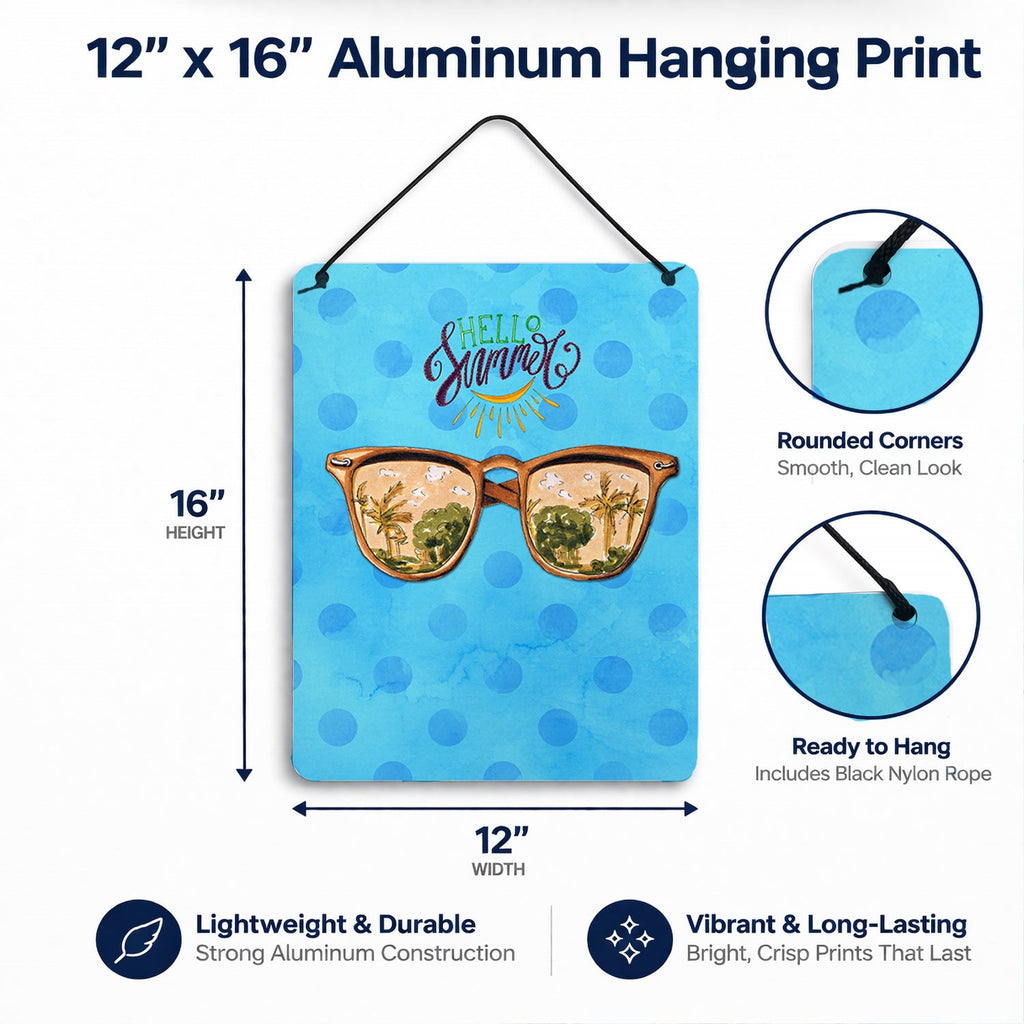 Beach Sunglasses Blue Polkadot Wall or Door Hanging Prints Aluminum Metal Sign Kitchen Wall Bar Bathroom Plaque Home Decor Front Door Plaque, 12x16, Multicolor