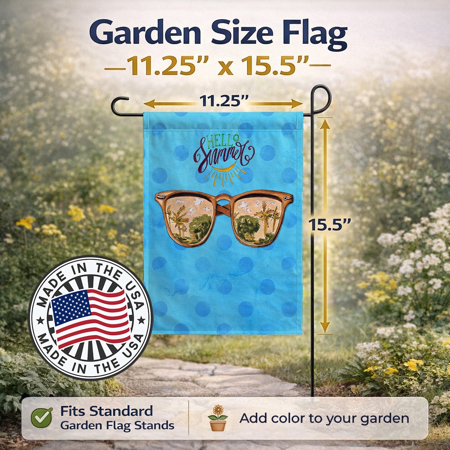 Beach Sunglasses Blue Polkadot Garden Flag Mailbox Decorative Yard Banner Outside Patio Artwork for Flower Beds, Garden Size, Multicolor