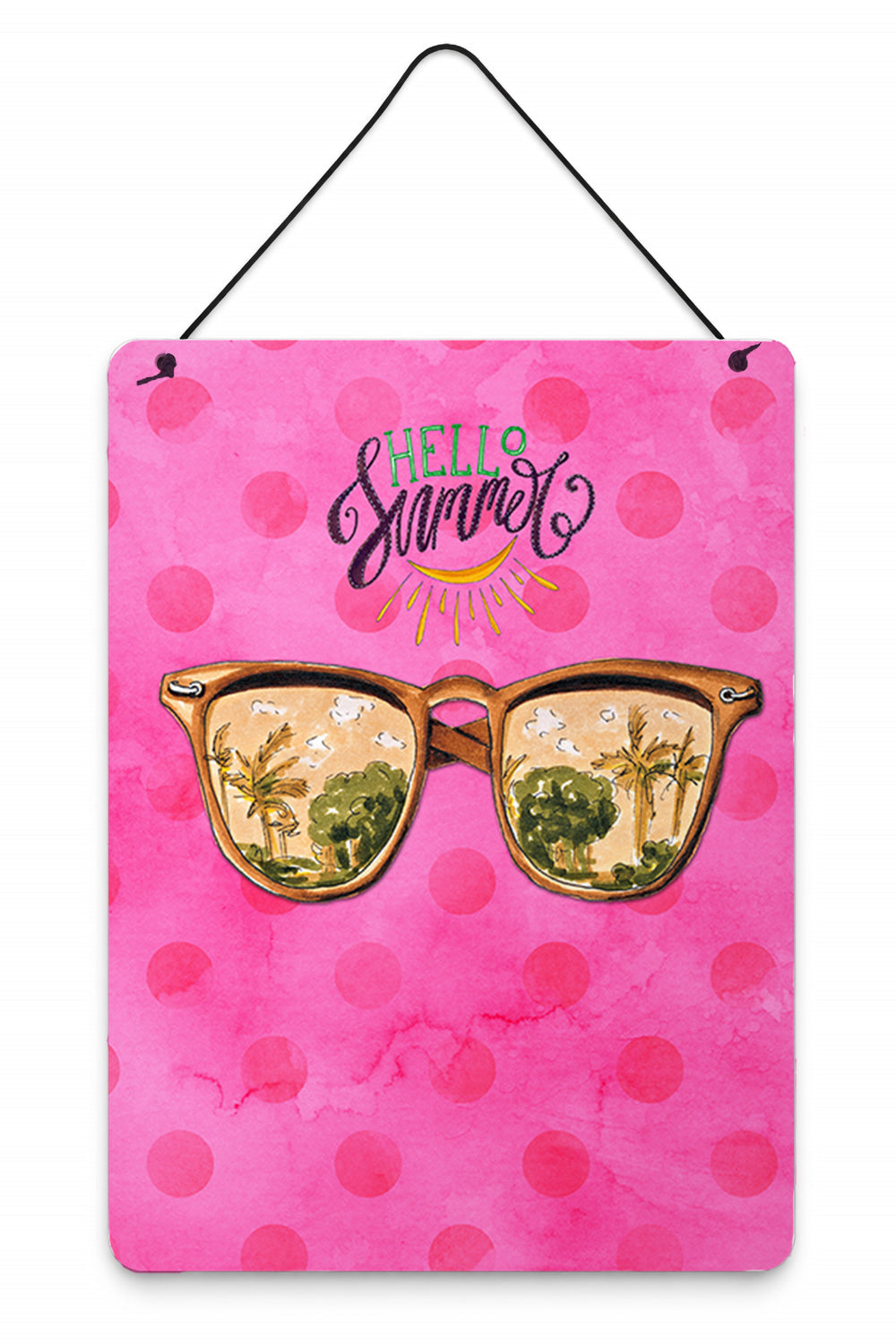 Beach Sunglasses Pink Polkadot Wall or Door Hanging Prints Aluminum Metal Sign Kitchen Wall Bar Bathroom Plaque Home Decor Front Door Plaque, 12x16, Multicolor