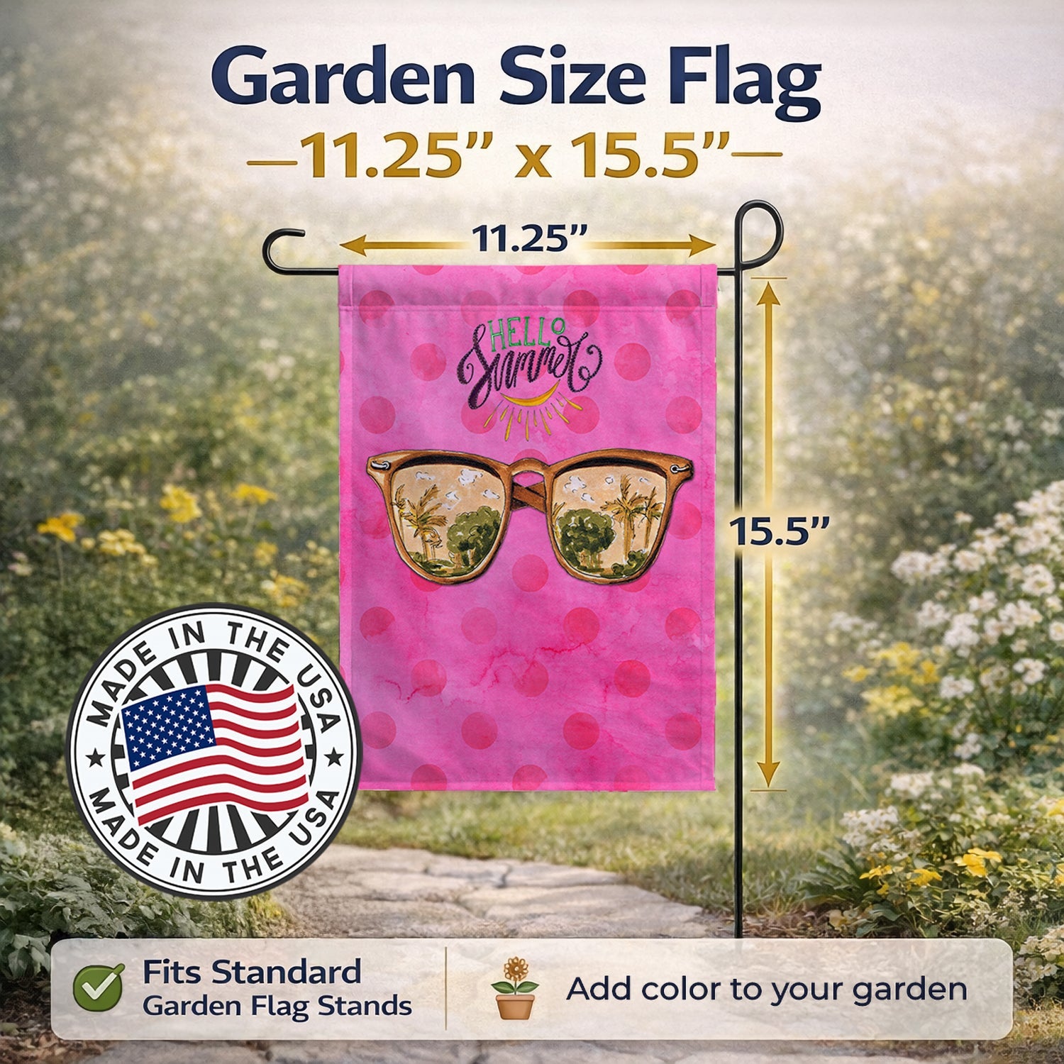 Beach Sunglasses Pink Polkadot Garden Flag Mailbox Decorative Yard Banner Outside Patio Artwork for Flower Beds, Garden Size, Multicolor