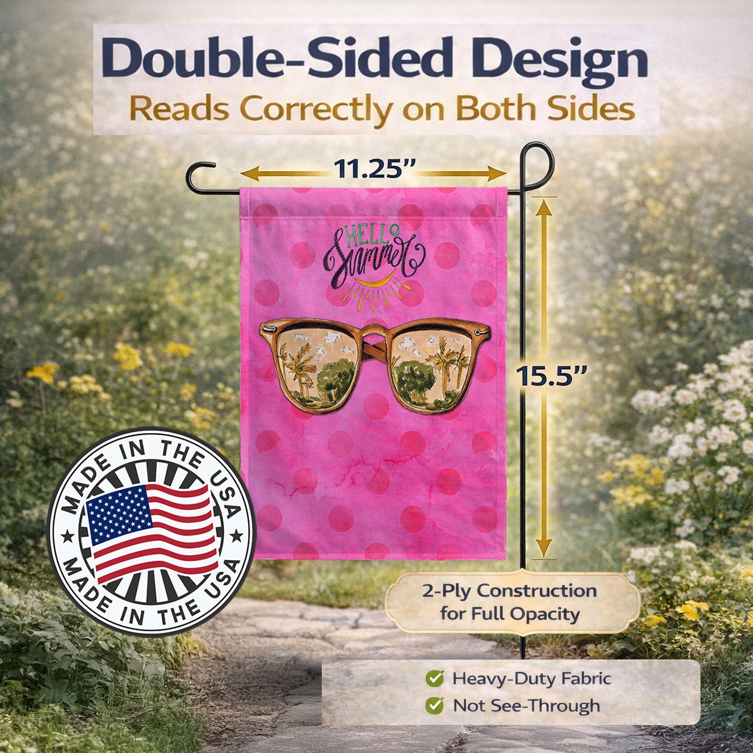 Beach Sunglasses Pink Polkadot Garden Flag Mailbox Decorative Yard Banner Outside Patio Artwork for Flower Beds, Garden Size, Multicolor