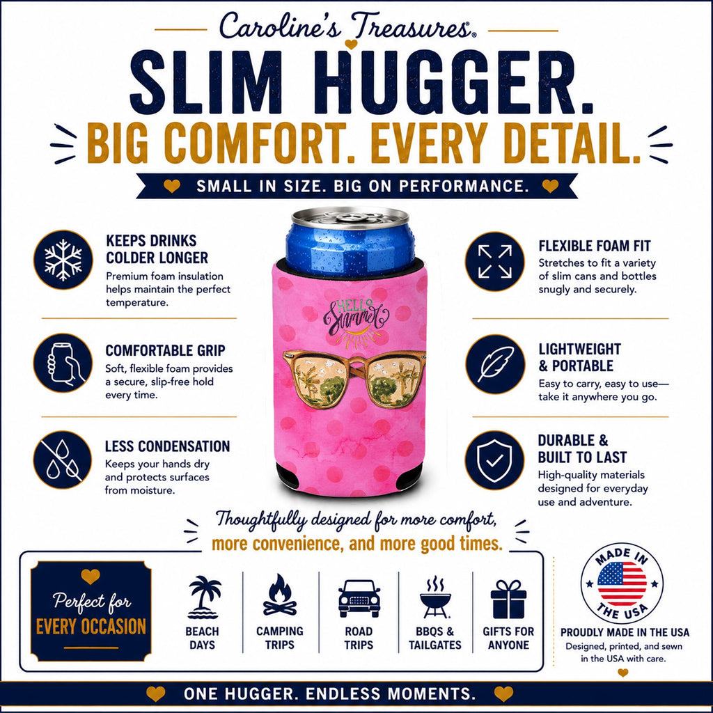 Beach Sunglasses Pink Polkadot Slim Can Hugger  Insulated Foam Sleeve for 12 oz Slim Cans, Beer Bottles & Water Bottles, Made in USA