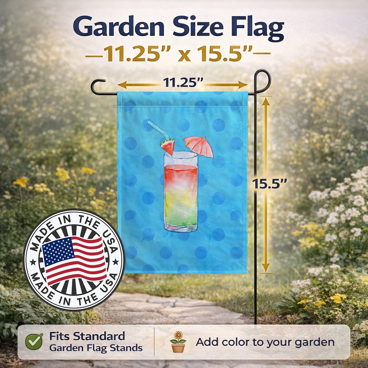 Umberella Cocktail Blue Polkadot Garden Flag Mailbox Decorative Yard Banner Outside Patio Artwork for Flower Beds, Garden Size, Multicolor