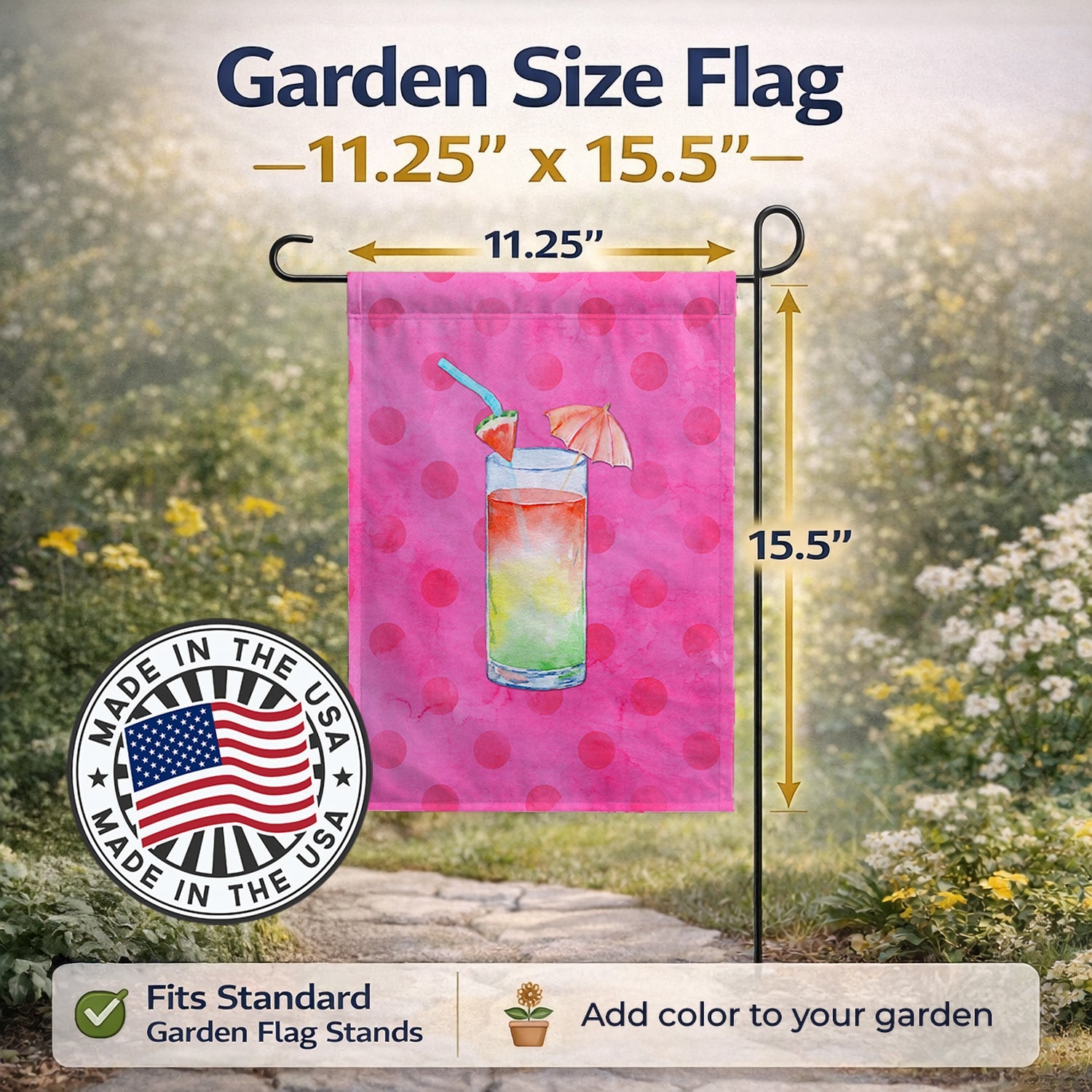Umberella Cocktail Pink Polkadot Garden Flag Mailbox Decorative Yard Banner Outside Patio Artwork for Flower Beds, Garden Size, Multicolor