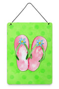Pink Flip Flops Green Polkadot Wall or Door Hanging Prints Aluminum Metal Sign Kitchen Wall Bar Bathroom Plaque Home Decor Front Door Plaque, 12x16, Multicolor