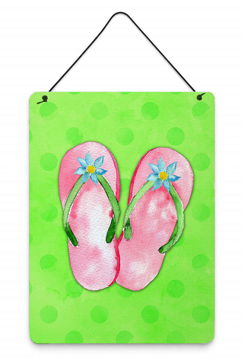 Pink Flip Flops Green Polkadot Wall or Door Hanging Prints Aluminum Metal Sign Kitchen Wall Bar Bathroom Plaque Home Decor Front Door Plaque, 12x16, Multicolor