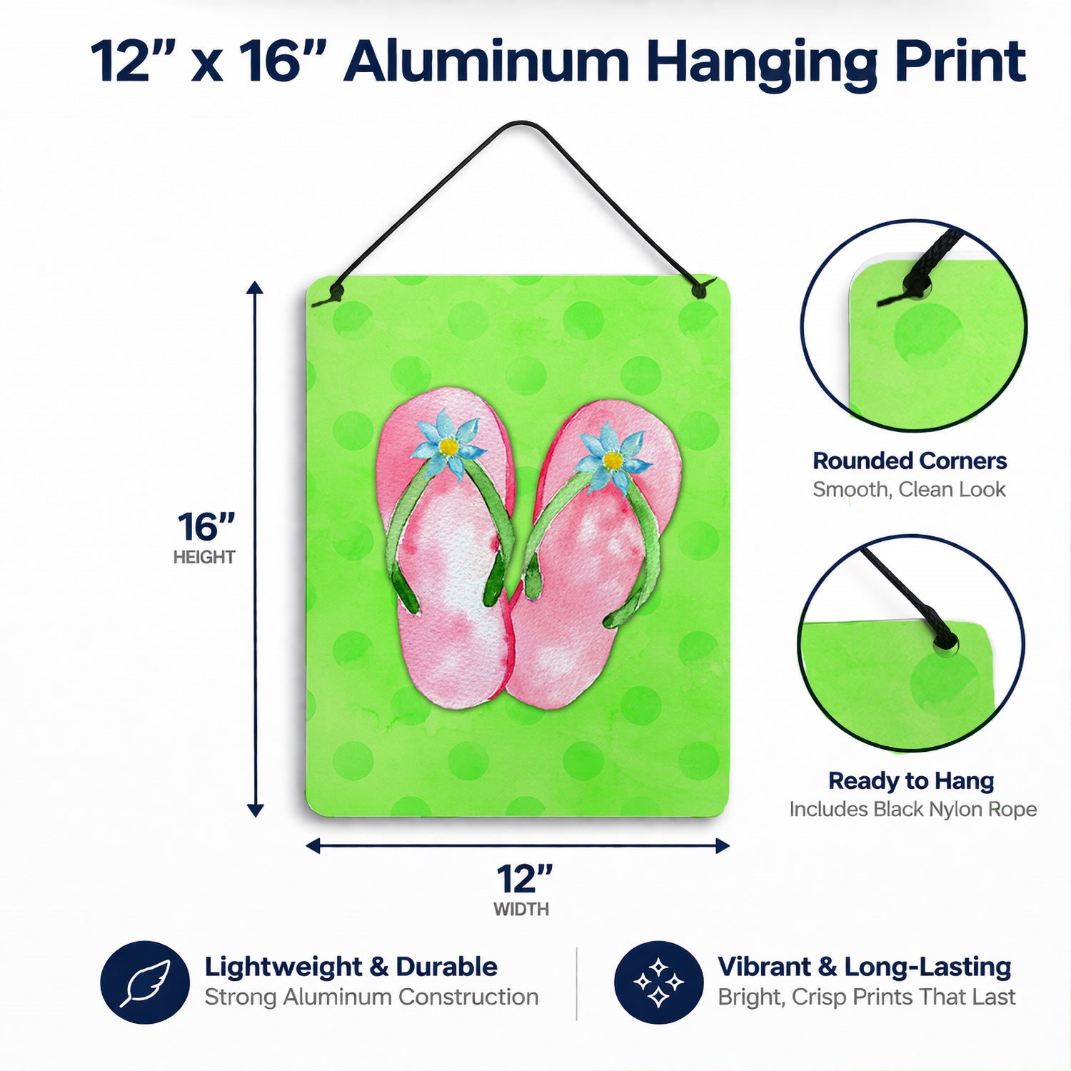 Pink Flip Flops Green Polkadot Wall or Door Hanging Prints Aluminum Metal Sign Kitchen Wall Bar Bathroom Plaque Home Decor Front Door Plaque, 12x16, Multicolor