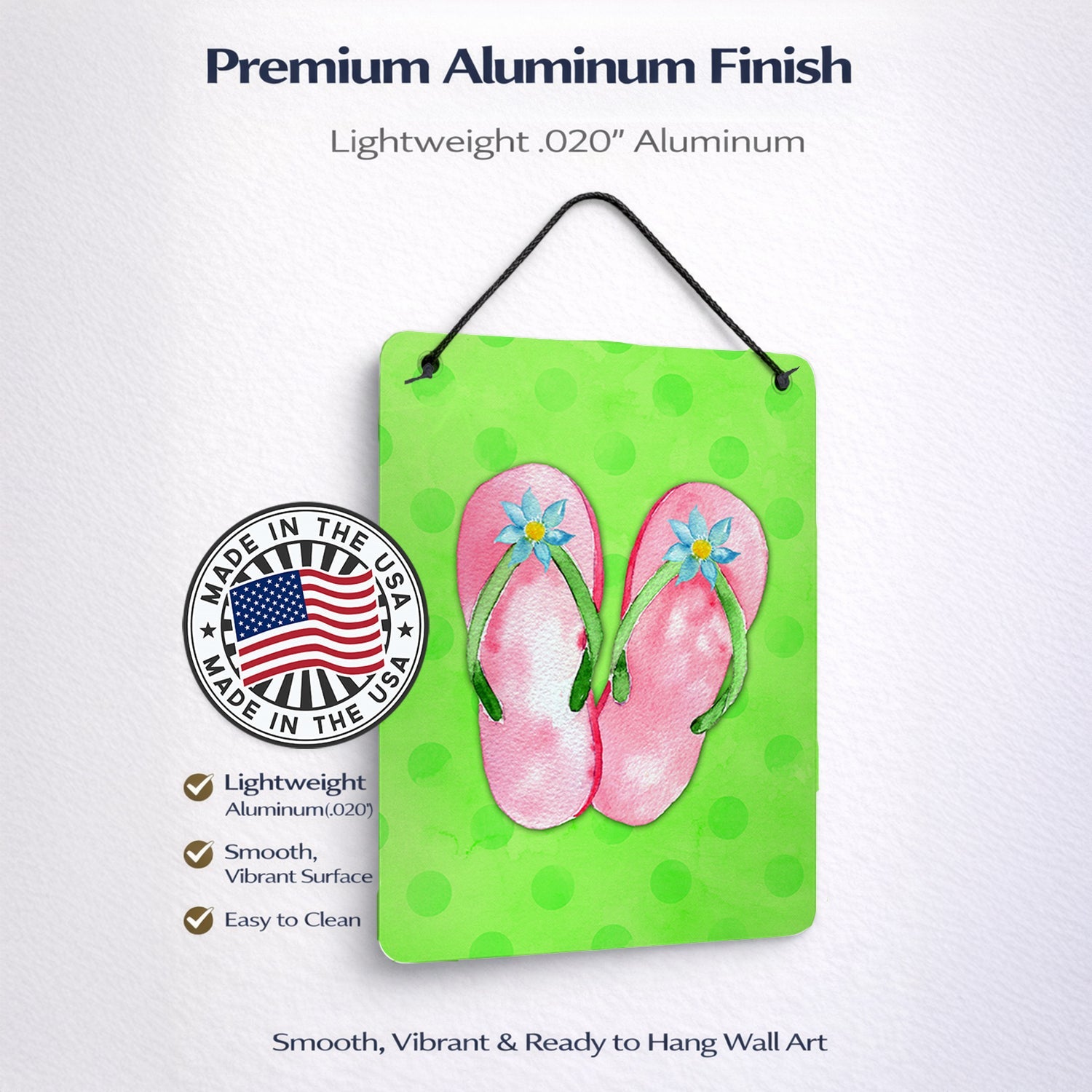 Pink Flip Flops Green Polkadot Wall or Door Hanging Prints Aluminum Metal Sign Kitchen Wall Bar Bathroom Plaque Home Decor Front Door Plaque, 12x16, Multicolor