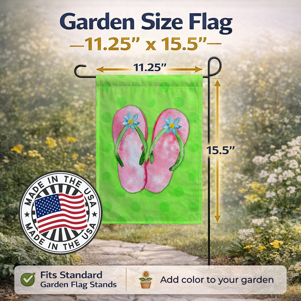 Pink Flip Flops Green Polkadot Garden Flag Mailbox Decorative Yard Banner Outside Patio Artwork for Flower Beds, Garden Size, Multicolor