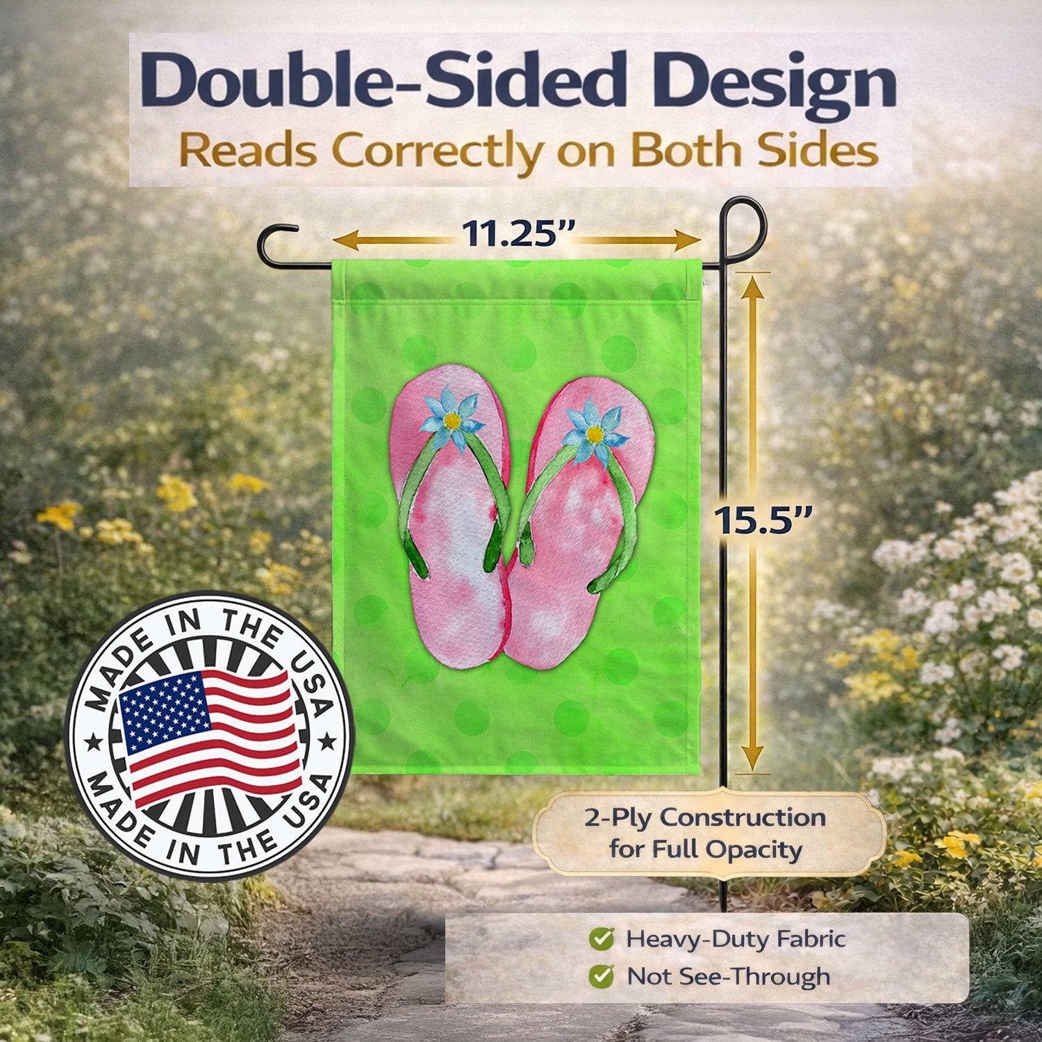 Pink Flip Flops Green Polkadot Garden Flag Mailbox Decorative Yard Banner Outside Patio Artwork for Flower Beds, Garden Size, Multicolor