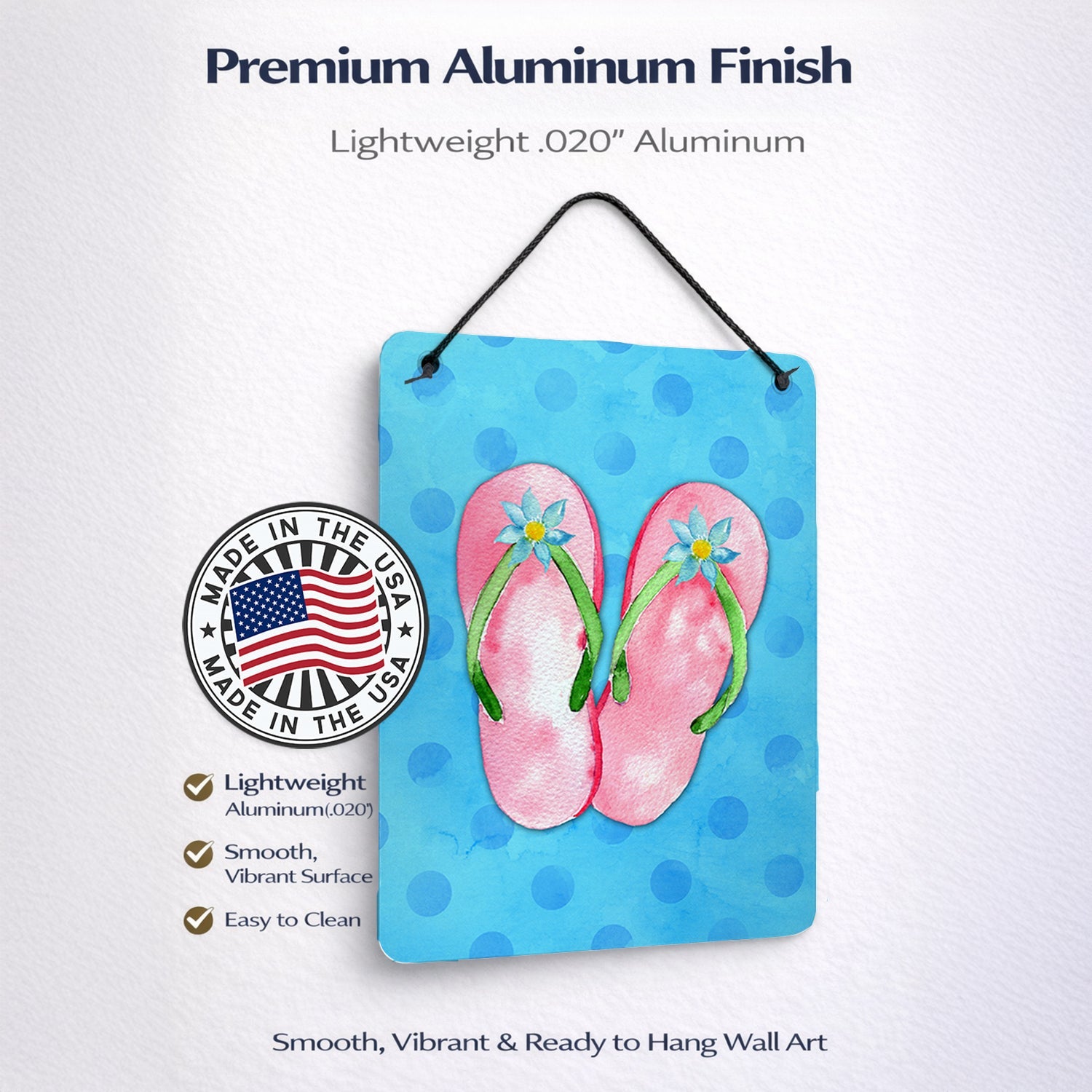Pink Flip Flops Blue Polkadot Wall or Door Hanging Prints Aluminum Metal Sign Kitchen Wall Bar Bathroom Plaque Home Decor Front Door Plaque, 12x16, Multicolor