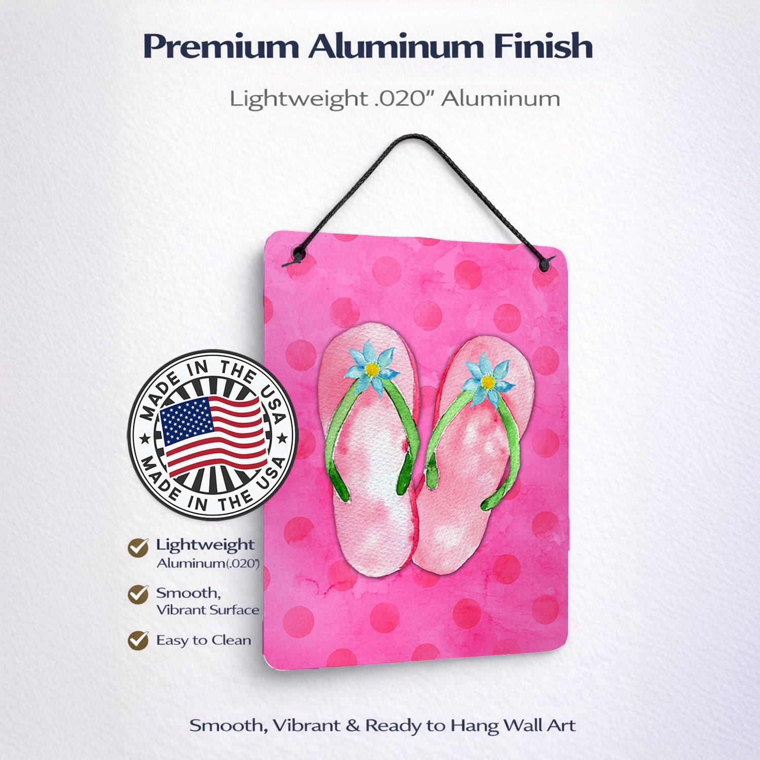 Pink Flip Flops Pink Polkadot Wall or Door Hanging Prints Aluminum Metal Sign Kitchen Wall Bar Bathroom Plaque Home Decor Front Door Plaque, 12x16, Multicolor
