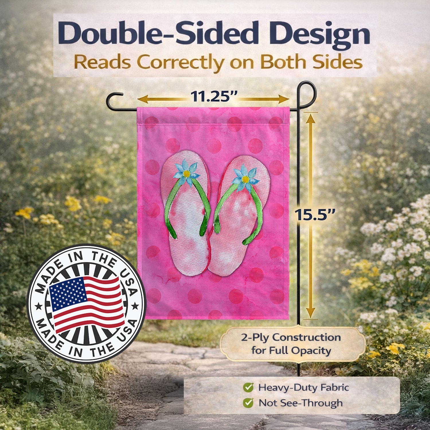 Pink Flip Flops Pink Polkadot Garden Flag Mailbox Decorative Yard Banner Outside Patio Artwork for Flower Beds, Garden Size, Multicolor
