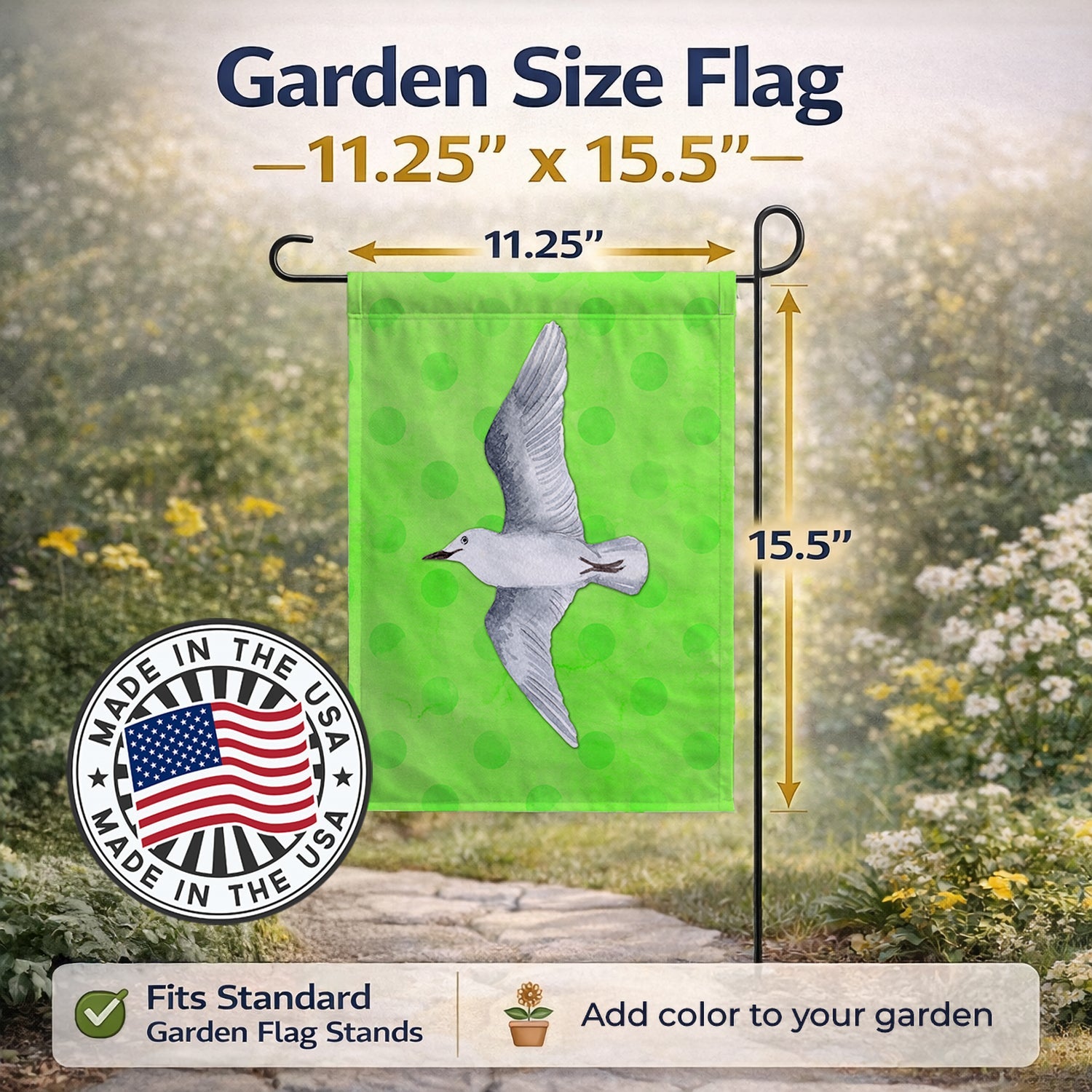 Sea Gull Green Polkadot Garden Flag Mailbox Decorative Yard Banner Outside Patio Artwork for Flower Beds, Garden Size, Multicolor