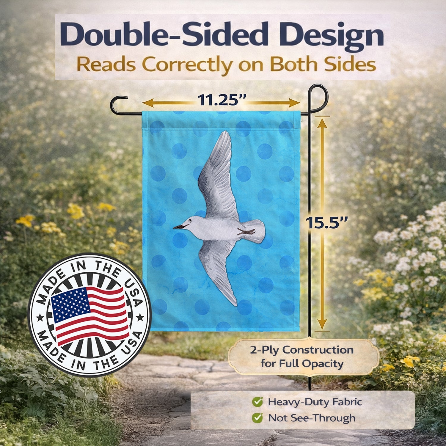 Sea Gull Blue Polkadot Garden Flag Mailbox Decorative Yard Banner Outside Patio Artwork for Flower Beds, Garden Size, Multicolor
