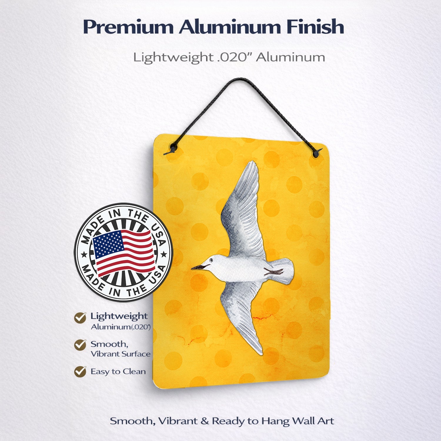 Sea Gull Yellow Polkadot Wall or Door Hanging Prints Aluminum Metal Sign Kitchen Wall Bar Bathroom Plaque Home Decor Front Door Plaque, 12x16, Multicolor