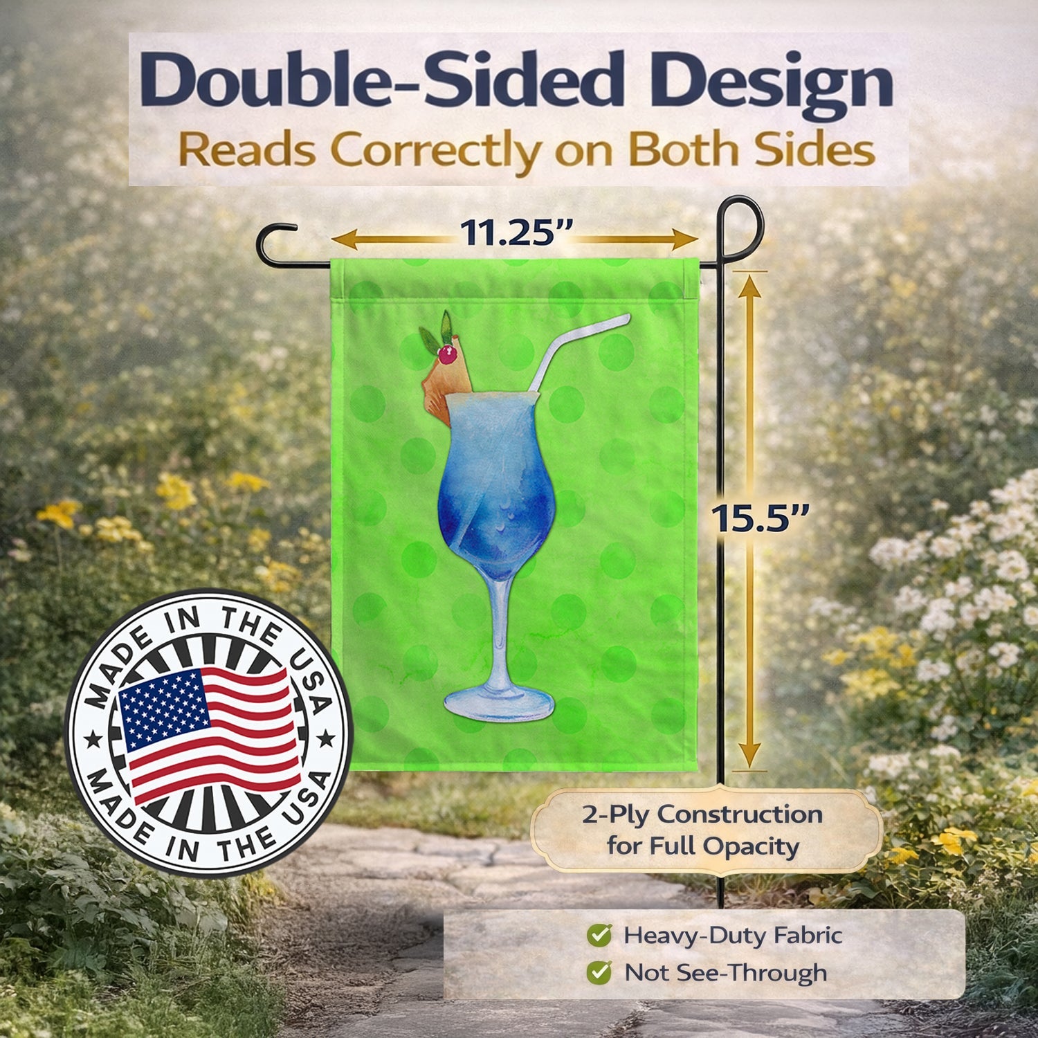 Summer Cocktail Green Polkadot Garden Flag Mailbox Decorative Yard Banner Outside Patio Artwork for Flower Beds, Garden Size, Multicolor