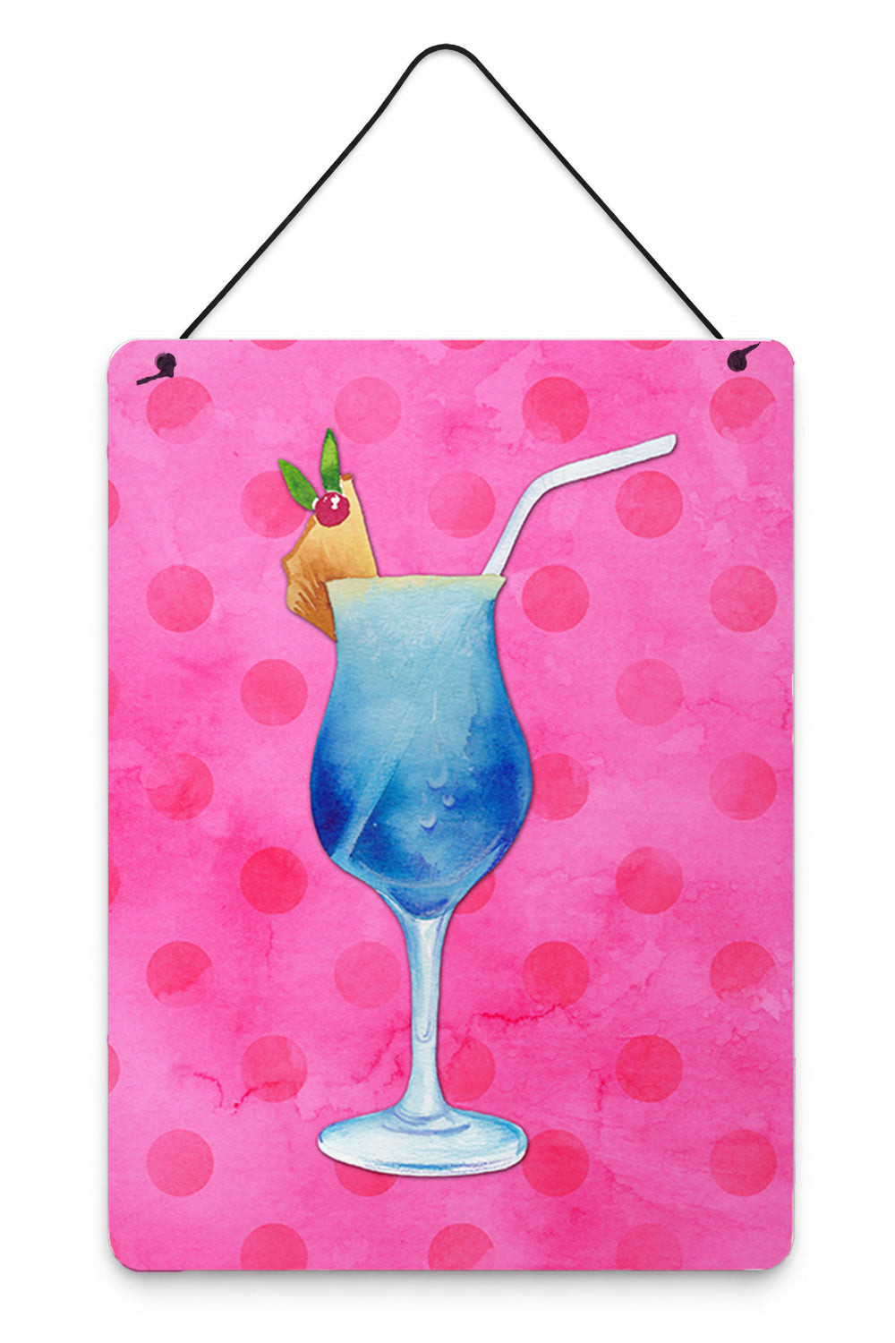 Summer Cocktail Pink Polkadot Wall or Door Hanging Prints Aluminum Metal Sign Kitchen Wall Bar Bathroom Plaque Home Decor Front Door Plaque, 12x16, Multicolor
