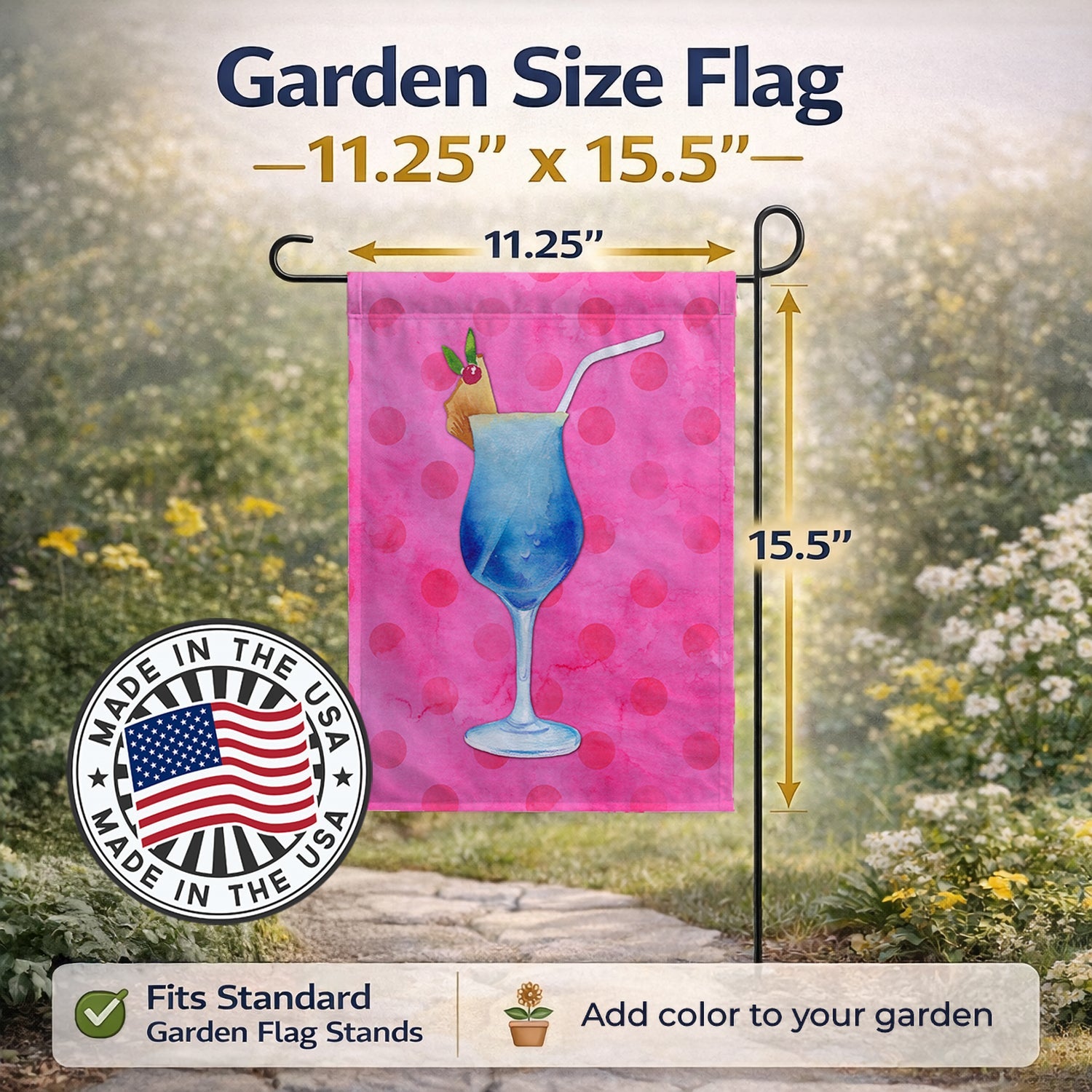Summer Cocktail Pink Polkadot Garden Flag Mailbox Decorative Yard Banner Outside Patio Artwork for Flower Beds, Garden Size, Multicolor