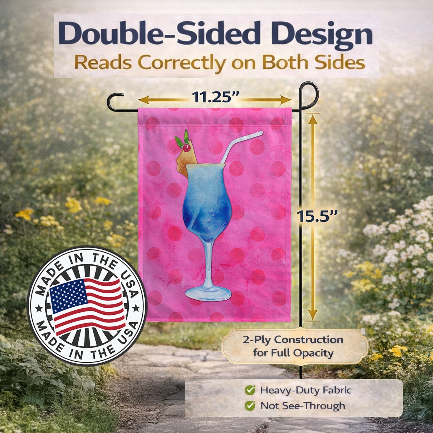 Summer Cocktail Pink Polkadot Garden Flag Mailbox Decorative Yard Banner Outside Patio Artwork for Flower Beds, Garden Size, Multicolor