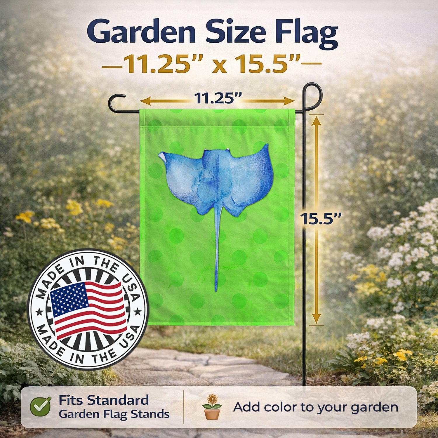 Sting Ray Green Polkadot Garden Flag Mailbox Decorative Yard Banner Outside Patio Artwork for Flower Beds, Garden Size, Multicolor