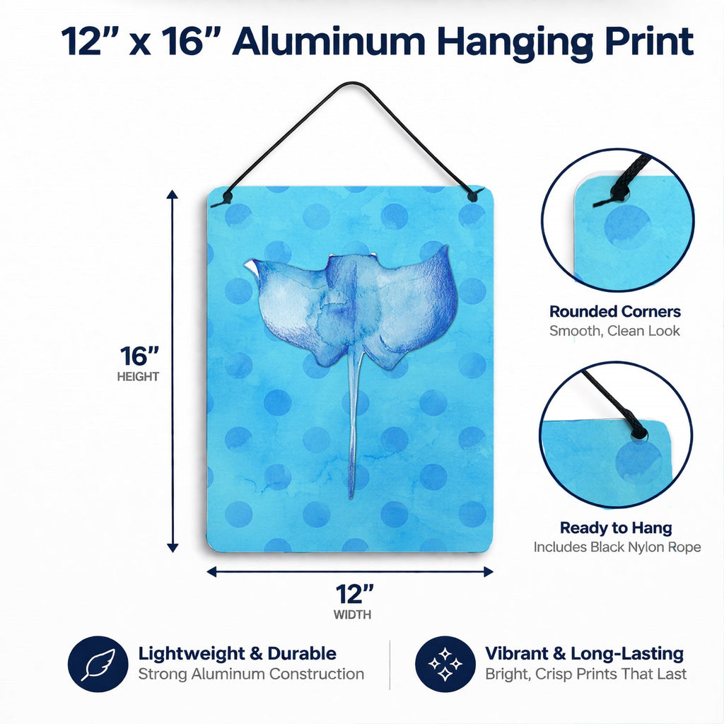 Sting Ray Blue Polkadot Wall or Door Hanging Prints Aluminum Metal Sign Kitchen Wall Bar Bathroom Plaque Home Decor Front Door Plaque, 12x16, Multicolor