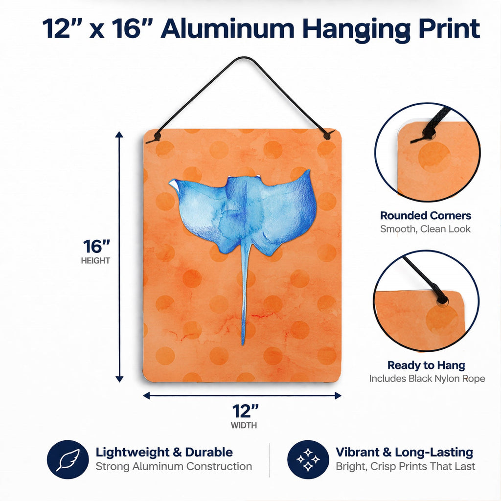 Sting Ray Orange Polkadot Wall or Door Hanging Prints Aluminum Metal Sign Kitchen Wall Bar Bathroom Plaque Home Decor Front Door Plaque, 12x16, Multicolor