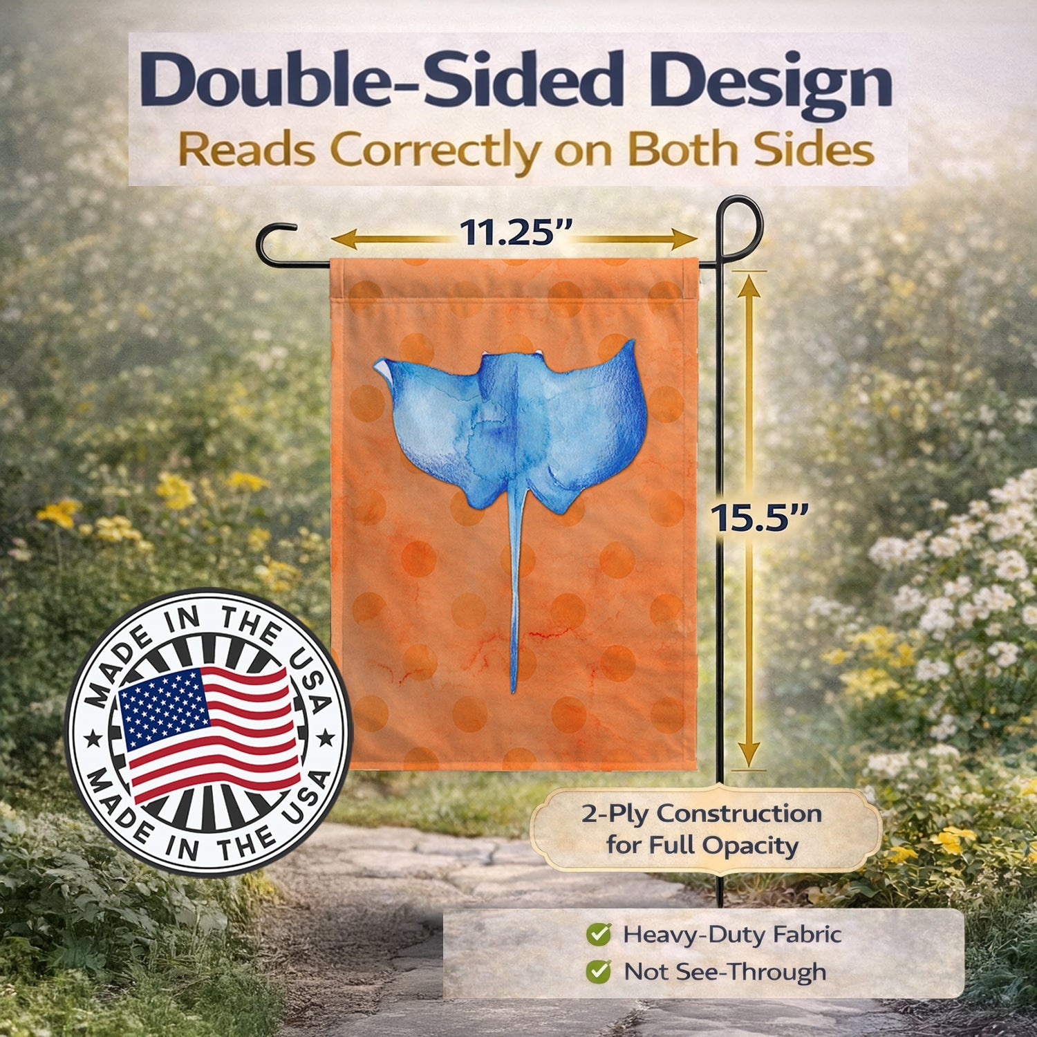 Sting Ray Orange Polkadot Garden Flag Mailbox Decorative Yard Banner Outside Patio Artwork for Flower Beds, Garden Size, Multicolor