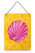 Pink Sea Shell Yellow Polkadot Wall or Door Hanging Prints Aluminum Metal Sign Kitchen Wall Bar Bathroom Plaque Home Decor Front Door Plaque, 12x16, Multicolor
