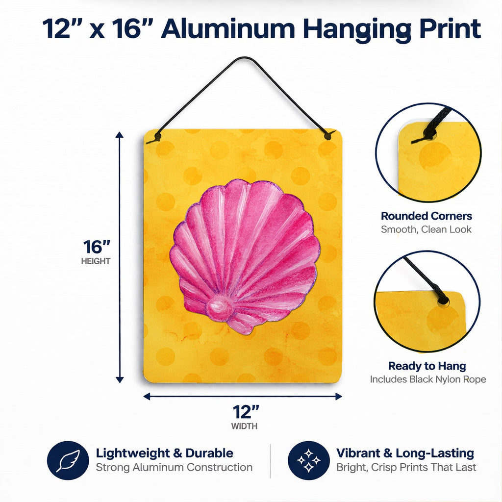 Pink Sea Shell Yellow Polkadot Wall or Door Hanging Prints Aluminum Metal Sign Kitchen Wall Bar Bathroom Plaque Home Decor Front Door Plaque, 12x16, Multicolor