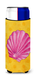 Pink Sea Shell Yellow Polkadot Slim Can Hugger , Insulated Foam Hugger for 12 oz Slim Cans, Beer Bottles & Water Bottles, Printed in USA