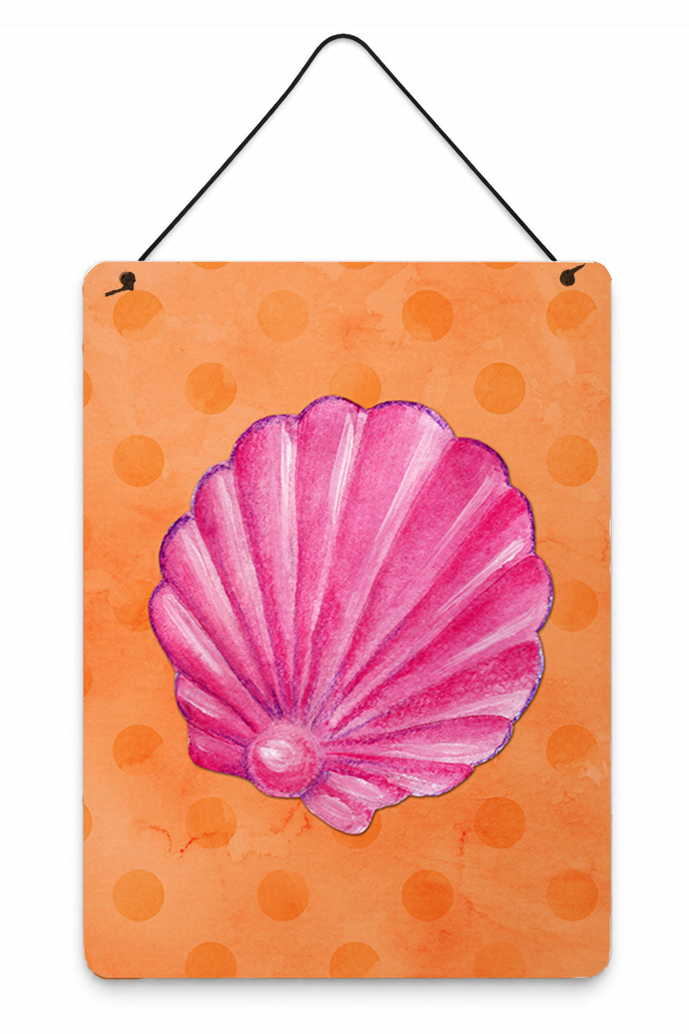 Pink Sea Shell Orange Polkadot Wall or Door Hanging Prints Aluminum Metal Sign Kitchen Wall Bar Bathroom Plaque Home Decor Front Door Plaque, 12x16, Multicolor