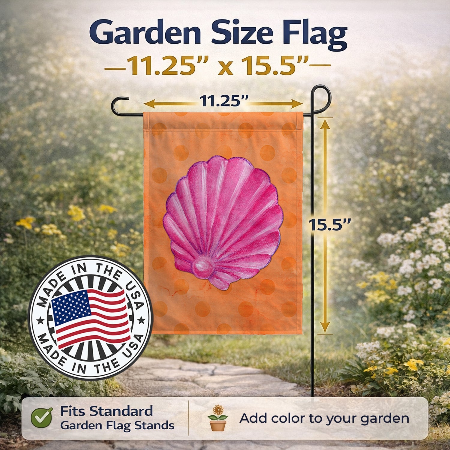 Pink Sea Shell Orange Polkadot Garden Flag Mailbox Decorative Yard Banner Outside Patio Artwork for Flower Beds, Garden Size, Multicolor