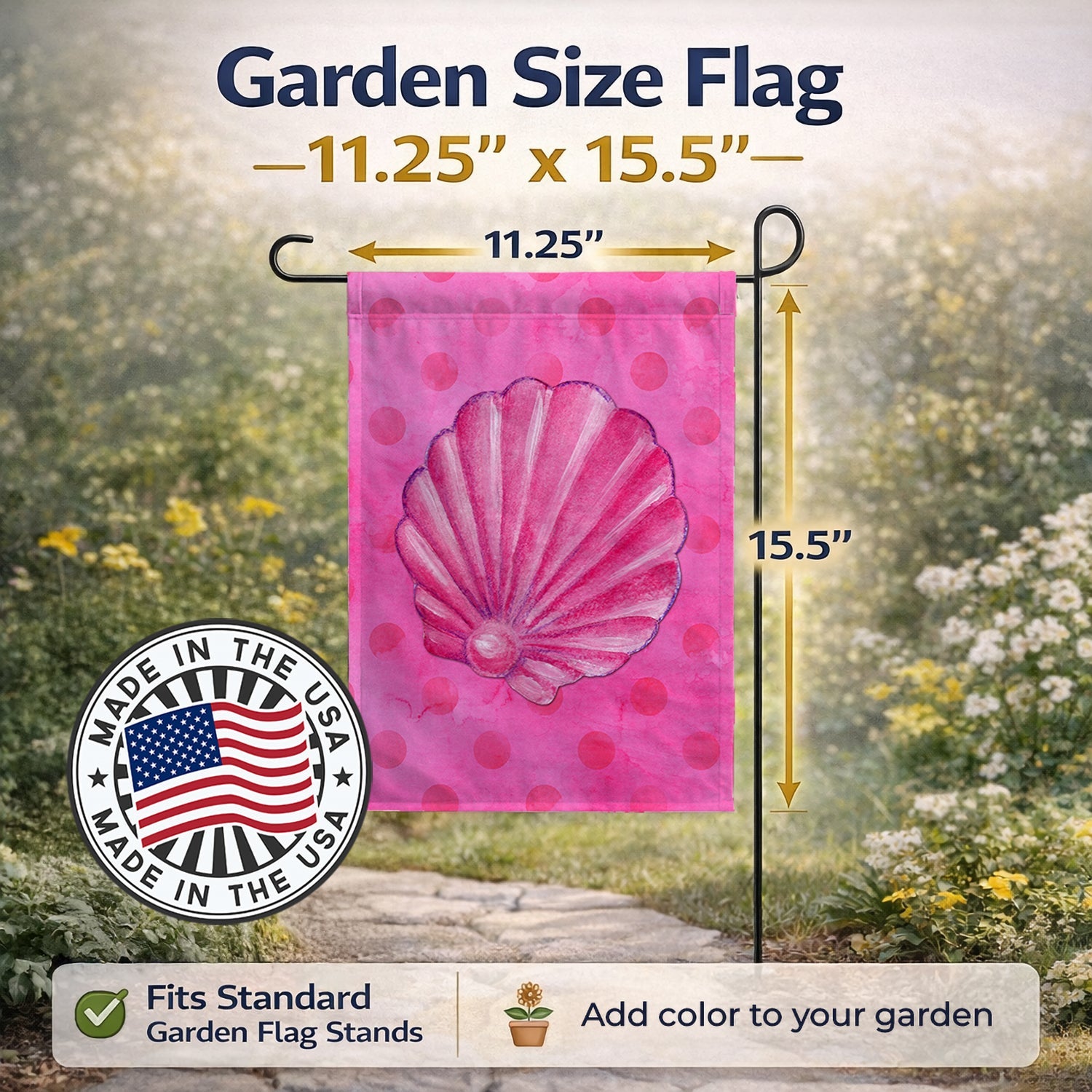 Pink Sea Shell Pink Polkadot Garden Flag Mailbox Decorative Yard Banner Outside Patio Artwork for Flower Beds, Garden Size, Multicolor
