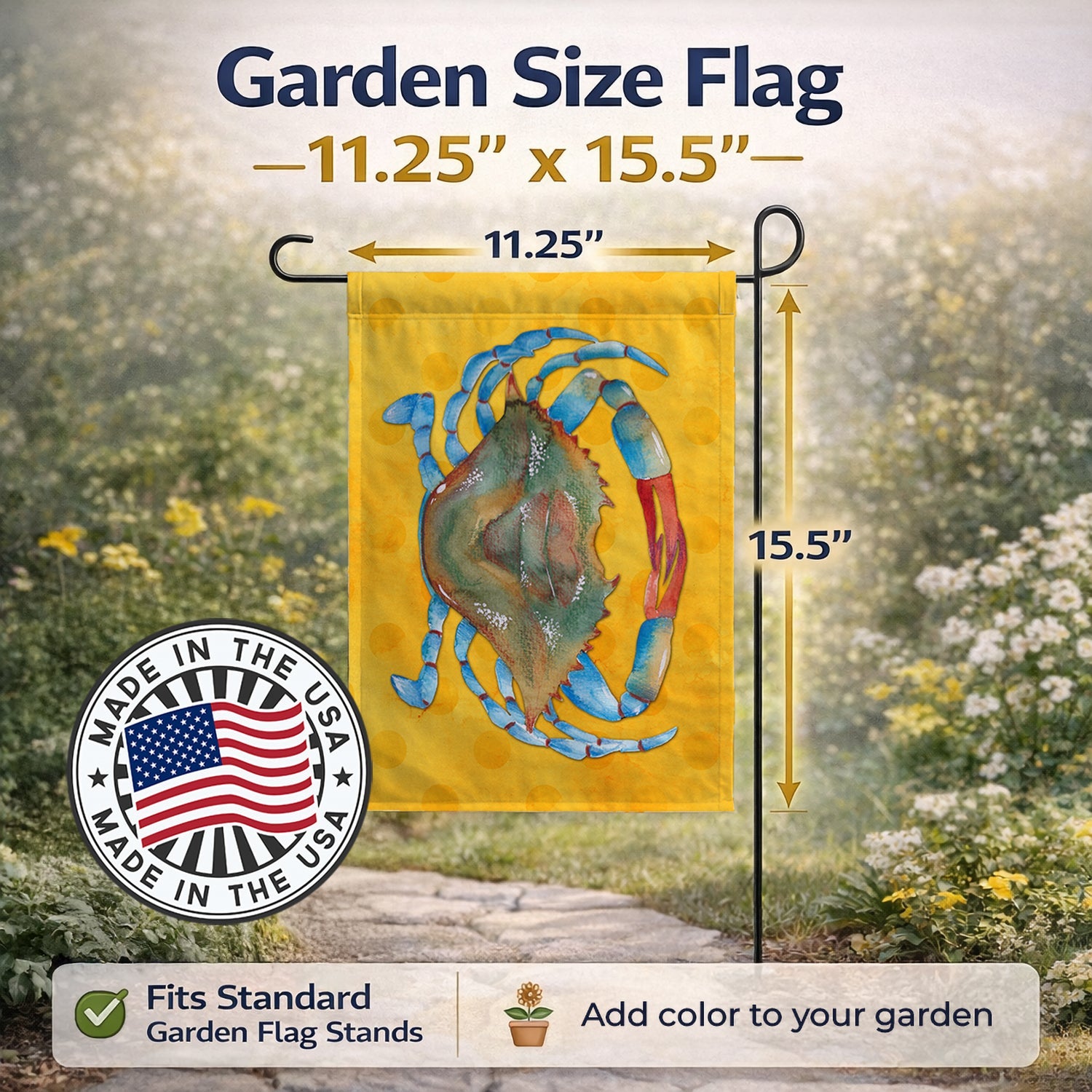 Blue Crab Yellow Polkadot Garden Flag Mailbox Decorative Yard Banner Outside Patio Artwork for Flower Beds, Garden Size, Multicolor