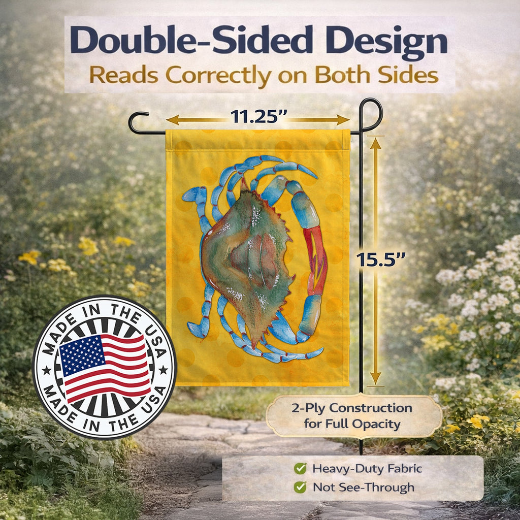 Blue Crab Yellow Polkadot Garden Flag Mailbox Decorative Yard Banner Outside Patio Artwork for Flower Beds, Garden Size, Multicolor