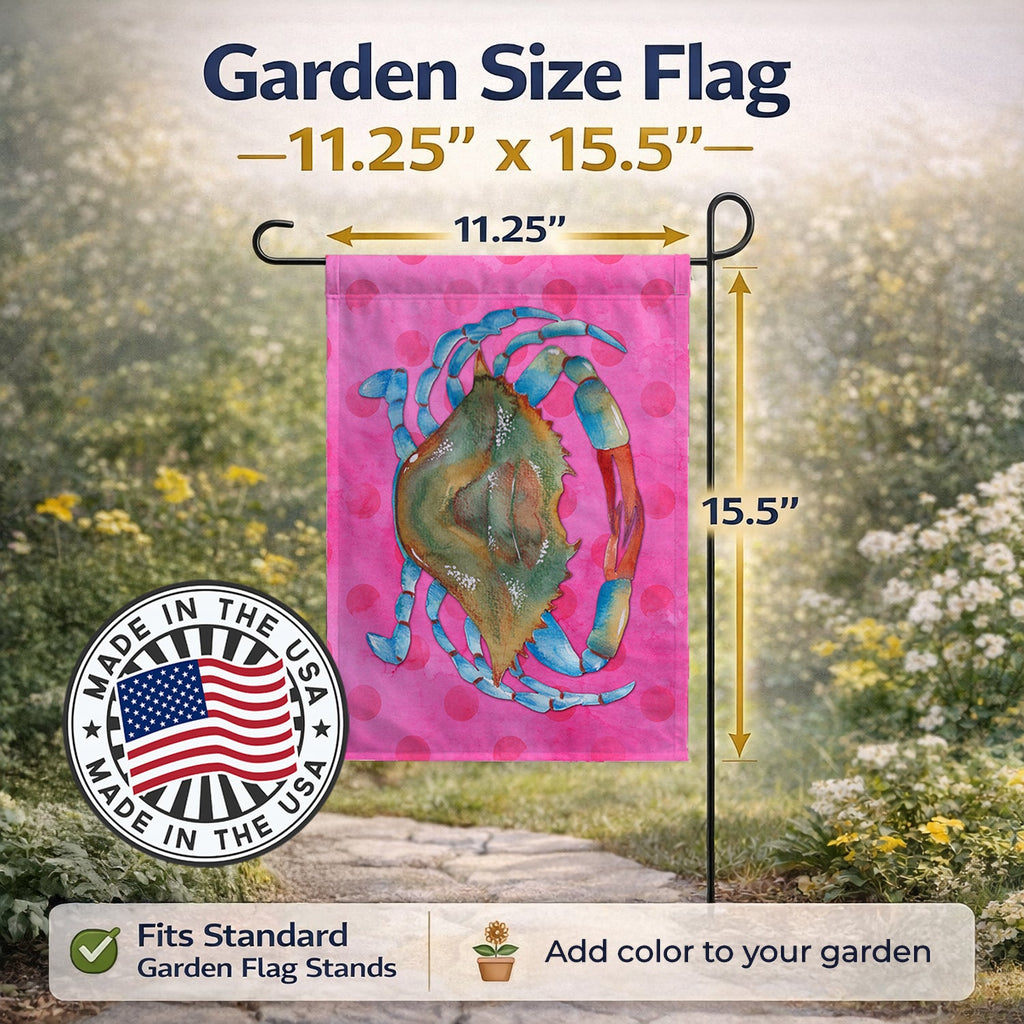 Blue Crab Pink Polkadot Garden Flag Mailbox Decorative Yard Banner Outside Patio Artwork for Flower Beds, Garden Size, Multicolor