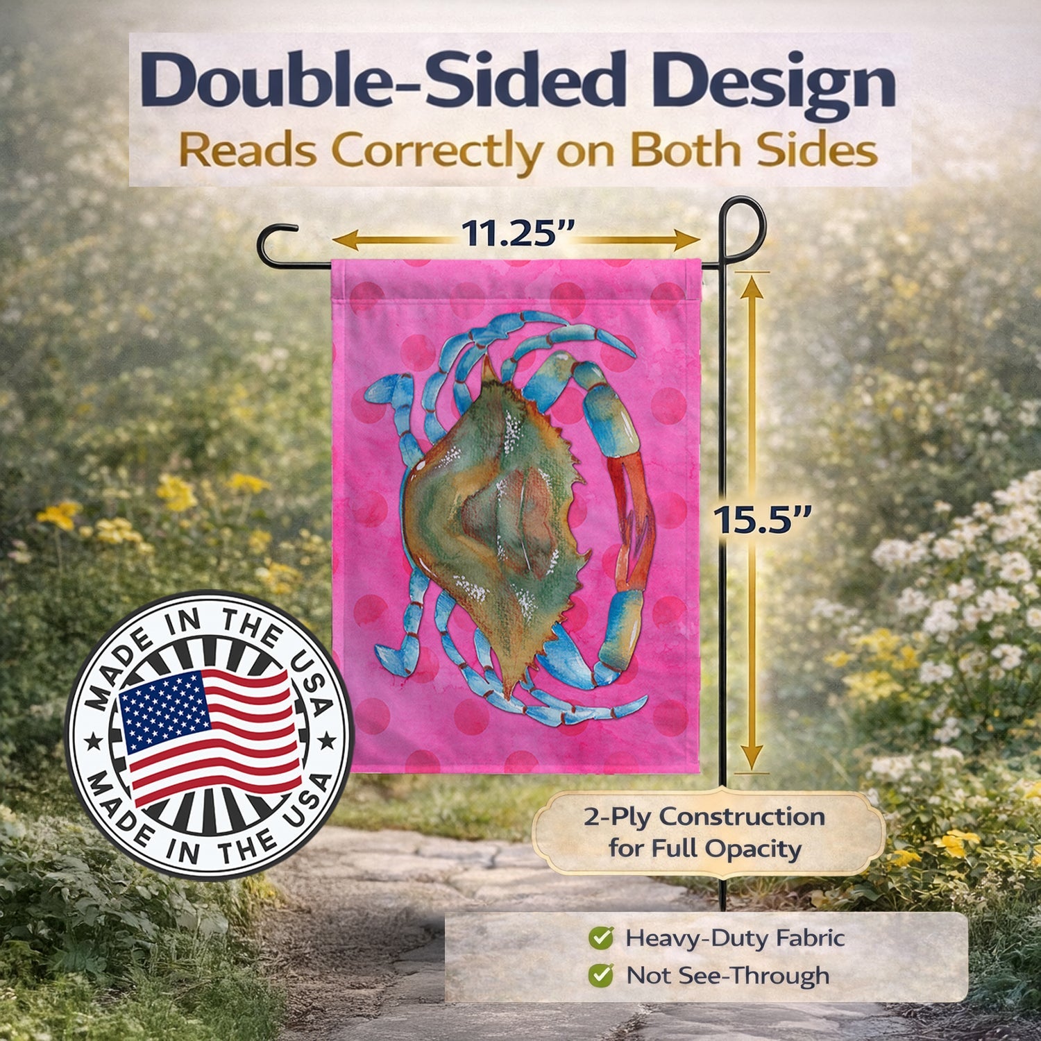 Blue Crab Pink Polkadot Garden Flag Mailbox Decorative Yard Banner Outside Patio Artwork for Flower Beds, Garden Size, Multicolor