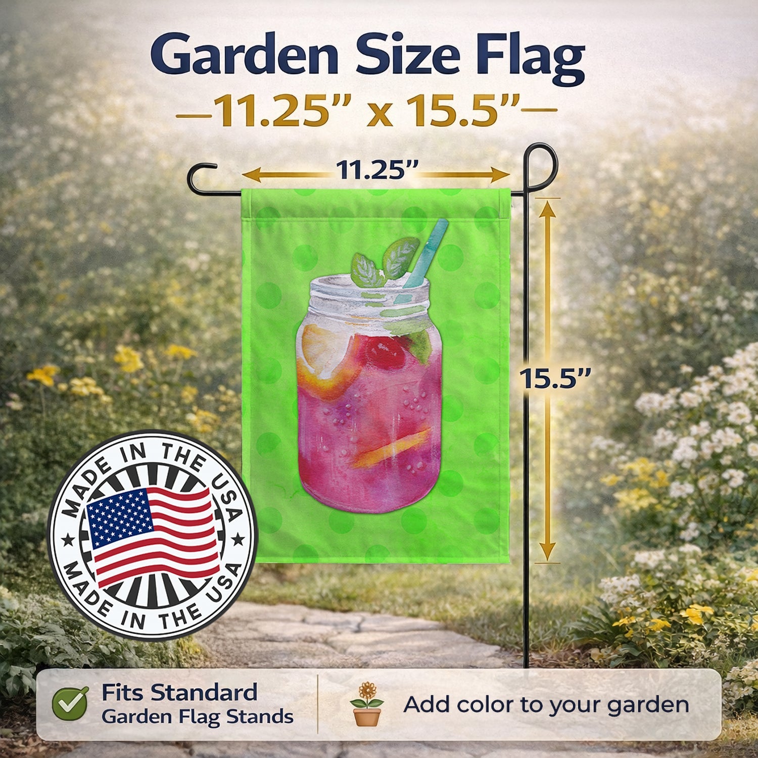 Mason Jar Cocktail Green Polkadot Garden Flag Mailbox Decorative Yard Banner Outside Patio Artwork for Flower Beds, Garden Size, Multicolor