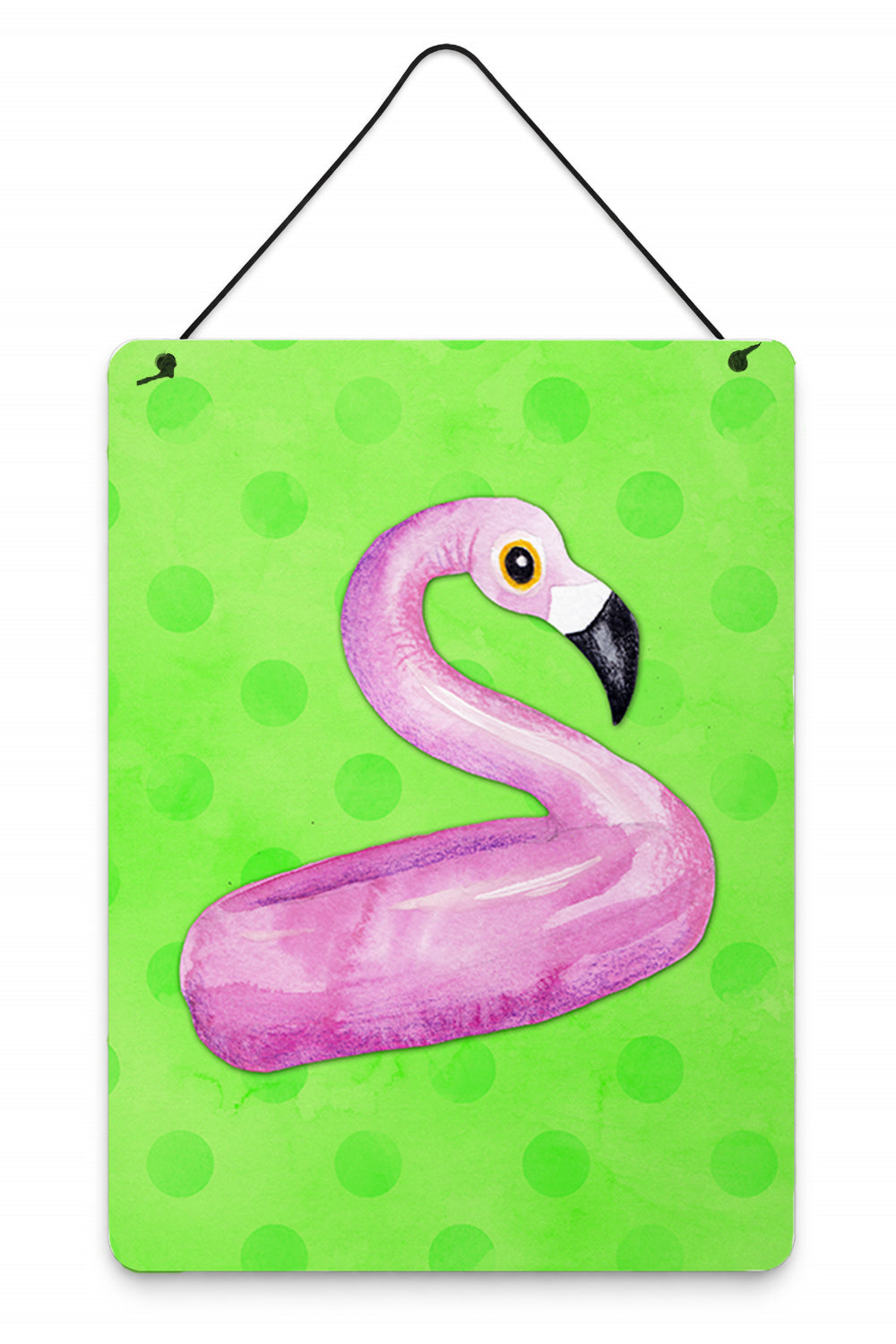 Flamingo Floaty Green Polkadot Wall or Door Hanging Prints Aluminum Metal Sign Kitchen Wall Bar Bathroom Plaque Home Decor Front Door Plaque, 12x16, Multicolor