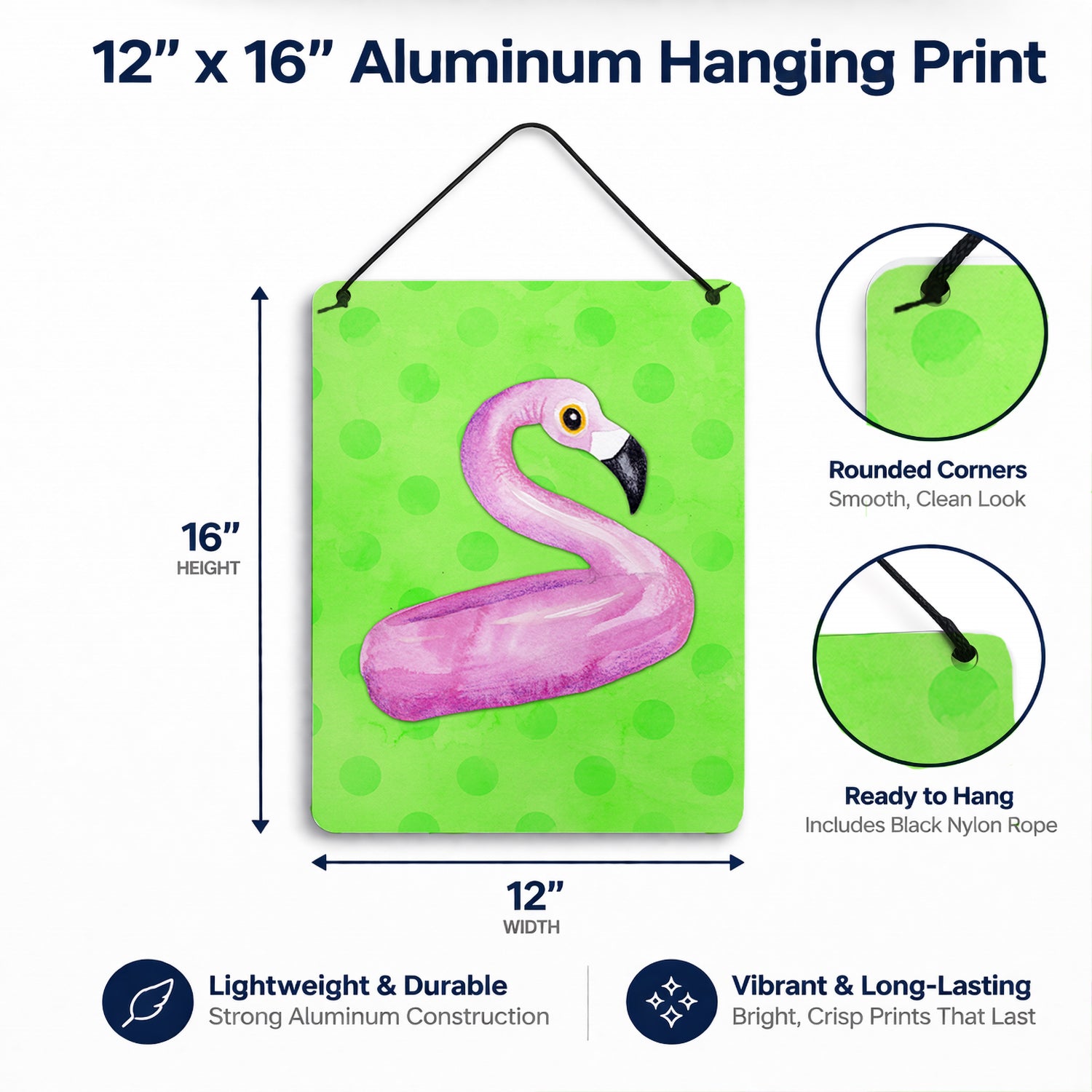 Flamingo Floaty Green Polkadot Wall or Door Hanging Prints Aluminum Metal Sign Kitchen Wall Bar Bathroom Plaque Home Decor Front Door Plaque, 12x16, Multicolor