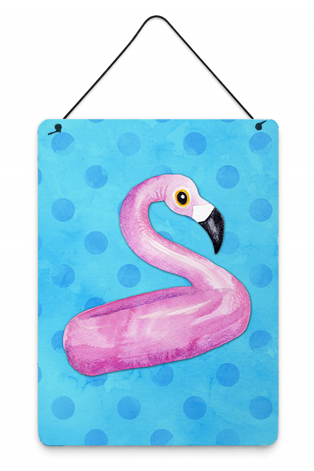 Flamingo Floaty Blue Polkadot Wall or Door Hanging Prints Aluminum Metal Sign Kitchen Wall Bar Bathroom Plaque Home Decor Front Door Plaque, 12x16, Multicolor