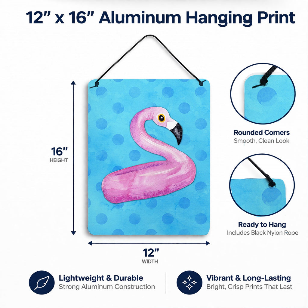 Flamingo Floaty Blue Polkadot Wall or Door Hanging Prints Aluminum Metal Sign Kitchen Wall Bar Bathroom Plaque Home Decor Front Door Plaque, 12x16, Multicolor