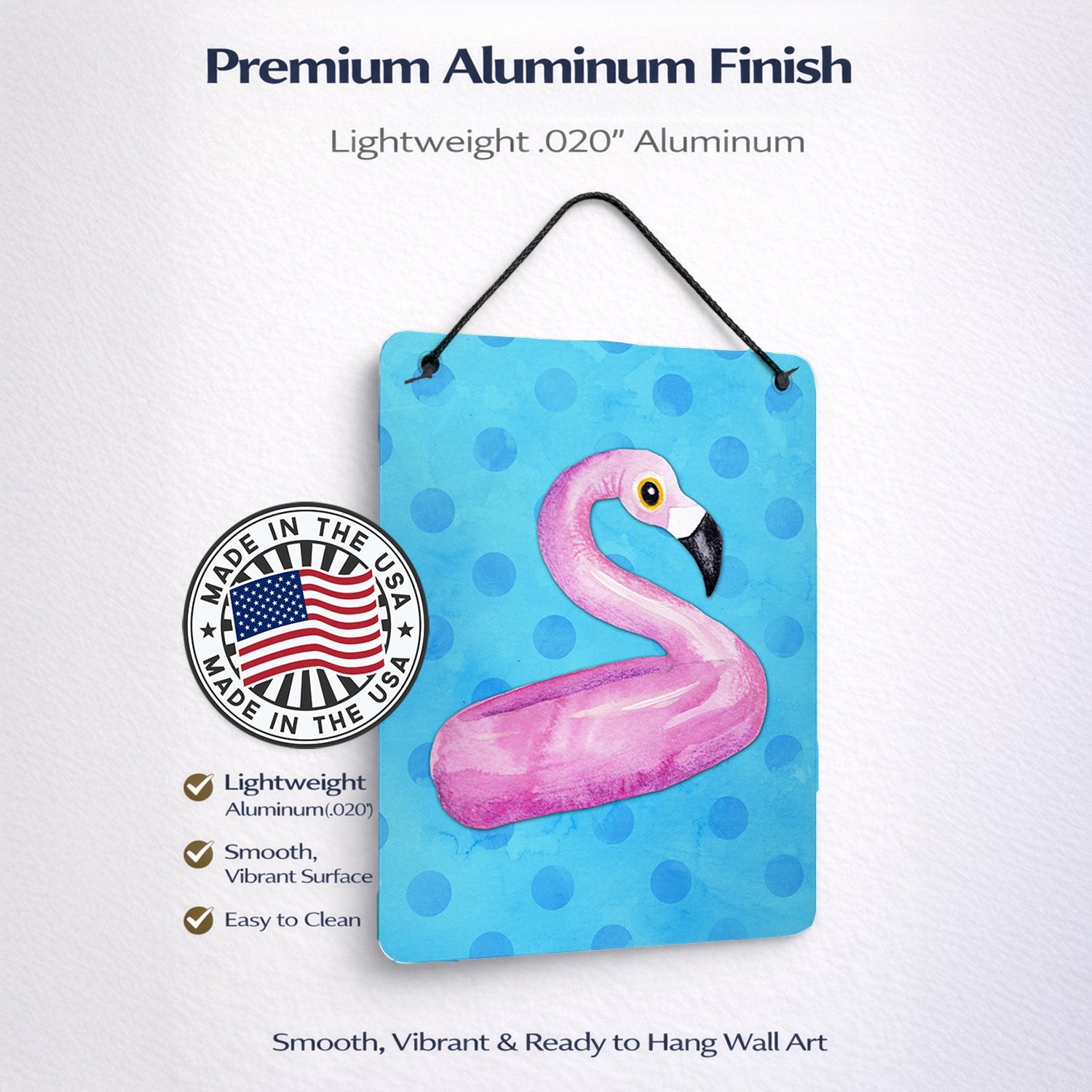 Flamingo Floaty Blue Polkadot Wall or Door Hanging Prints Aluminum Metal Sign Kitchen Wall Bar Bathroom Plaque Home Decor Front Door Plaque, 12x16, Multicolor