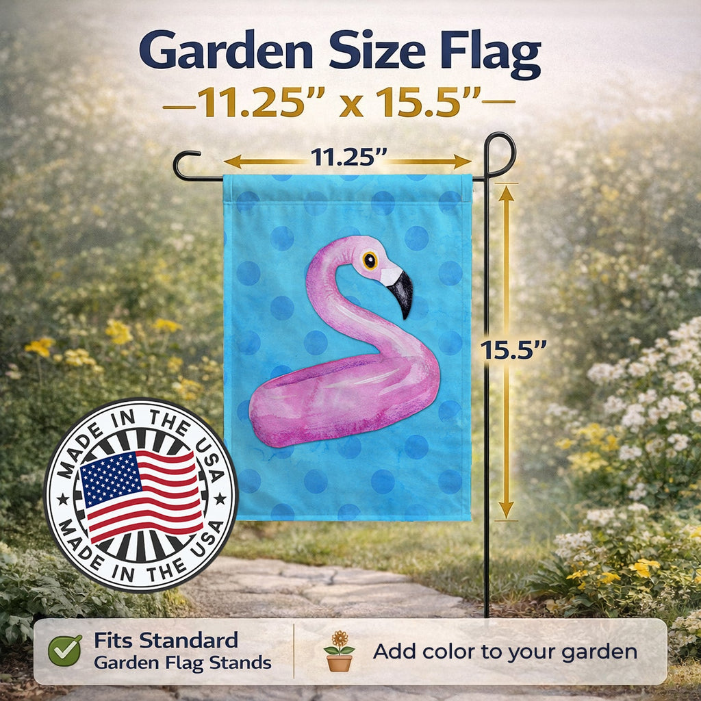 Flamingo Floaty Blue Polkadot Garden Flag Mailbox Decorative Yard Banner Outside Patio Artwork for Flower Beds, Garden Size, Multicolor